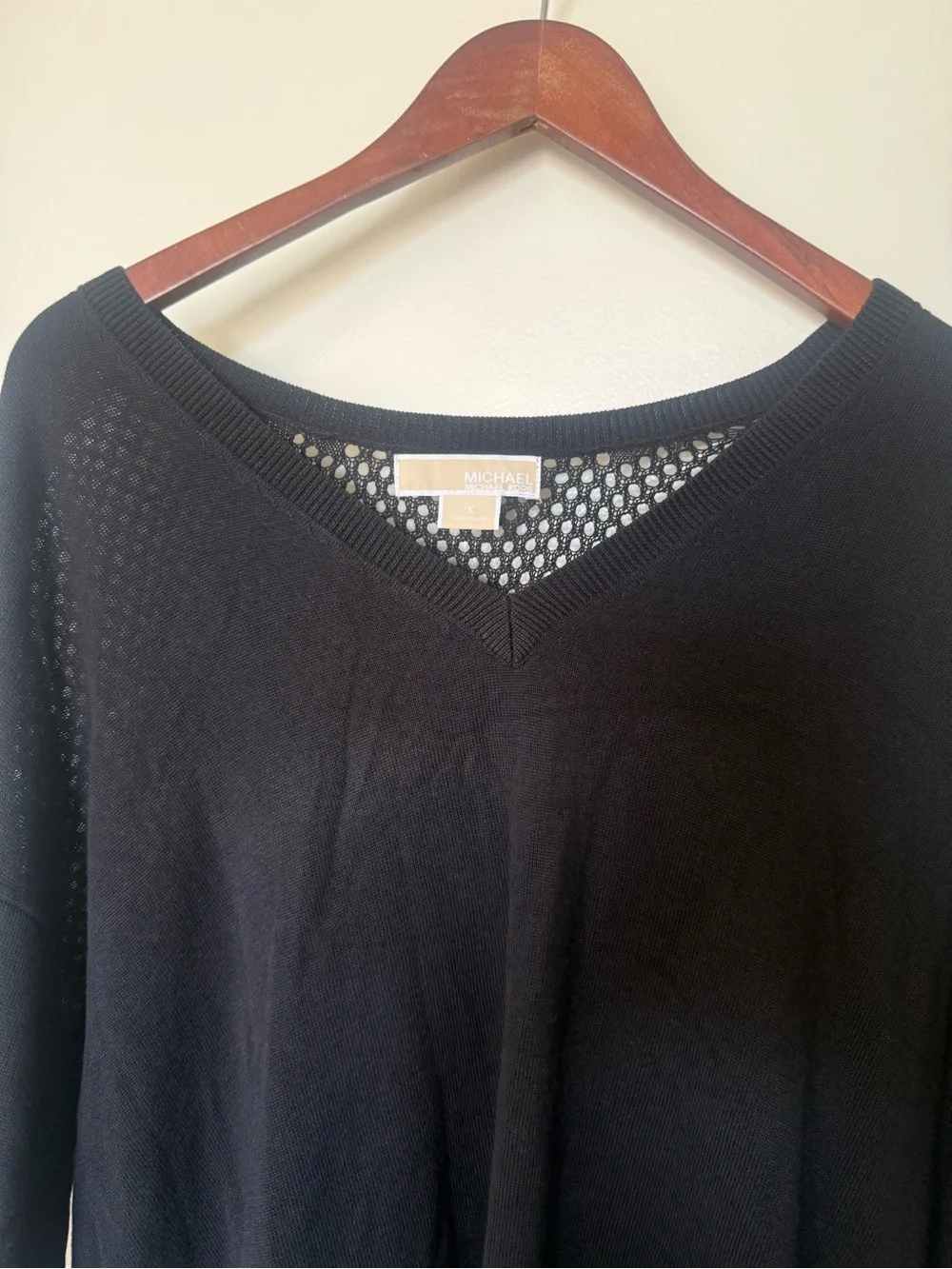 MICHAEL Michael Kors Black Mesh Tunic Sweater Top 1X Roll Tab Sleeves